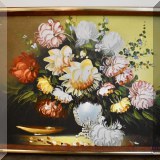 A05. Signed floral still life painting. Frame: 13”h x 17”w 